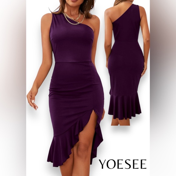 YOESEE Dresses & Skirts - 120. LARGE NEW YOESEE Women One Shoulder Sleeveless Bodycon Dress Side Split Ruf